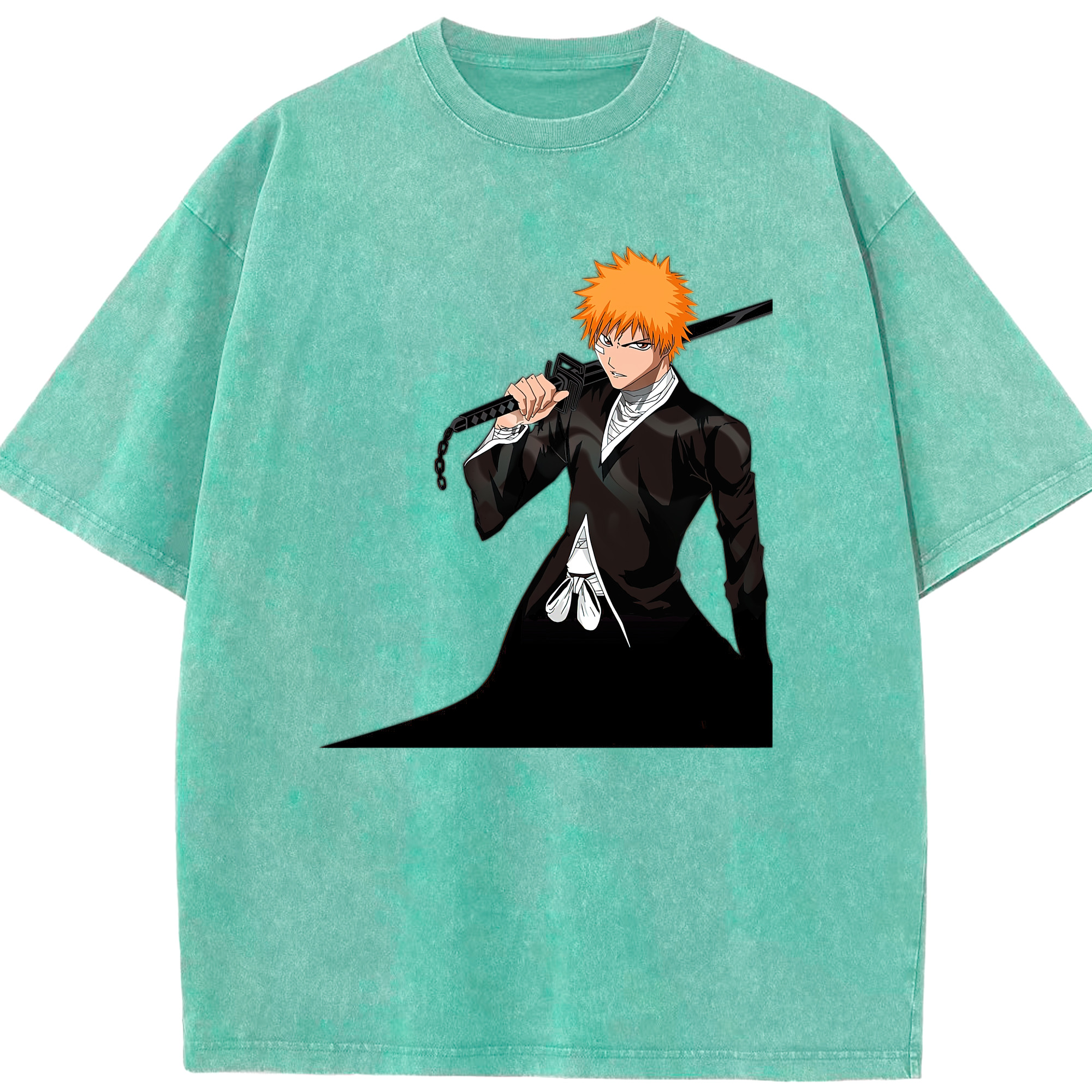 （画像用） ブリーチ 黒崎一護（くろさき いちご）BLEACH Kurosaki Ichigo 綿100% ヴィンテージ風 半袖Tシャツ（フロントプリント）